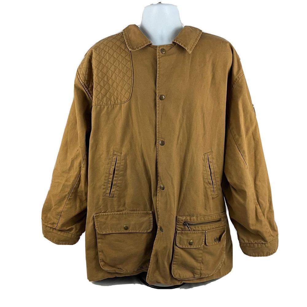 RUFF HEWN Shooting Field Jacket Button Front Khaki Lined Long Sleeve Size XL